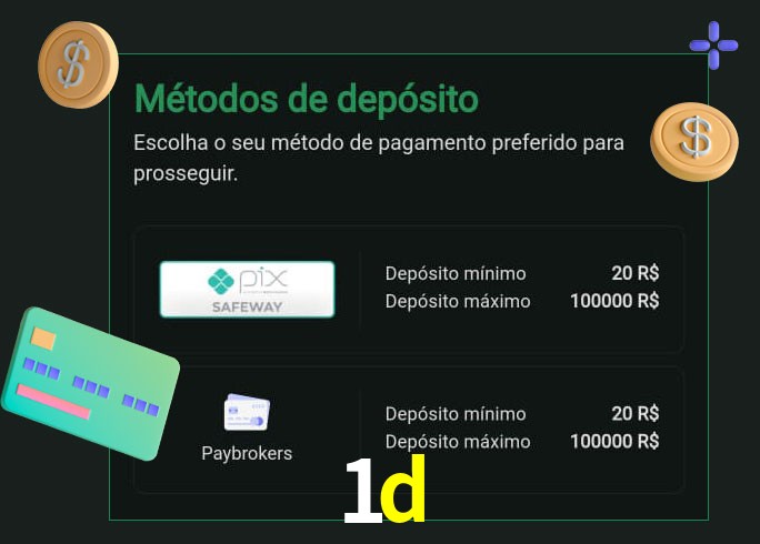 O cassino 1d oferece uma grande variedade de métodos de pagamento